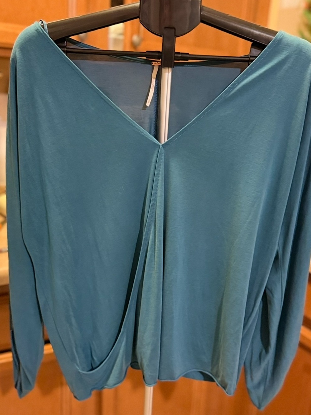 Free People Teal Blue Draped V-Neck M Top black boho relaxed long sleeve classic